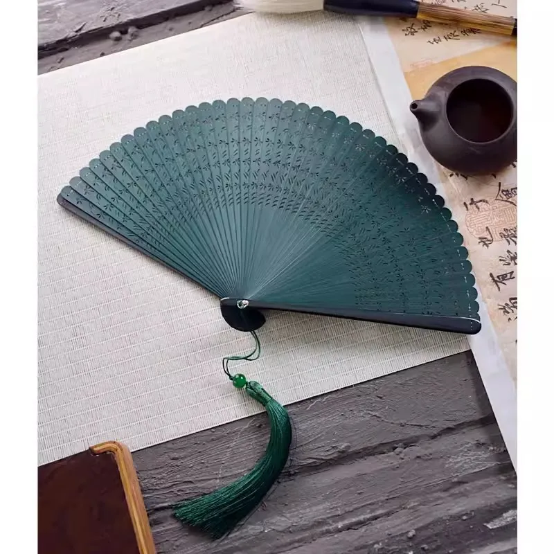 Full bamboo fan folding fan dragonfly ancient style cheongsam folding fan restoring classical Chinese style - Image 3
