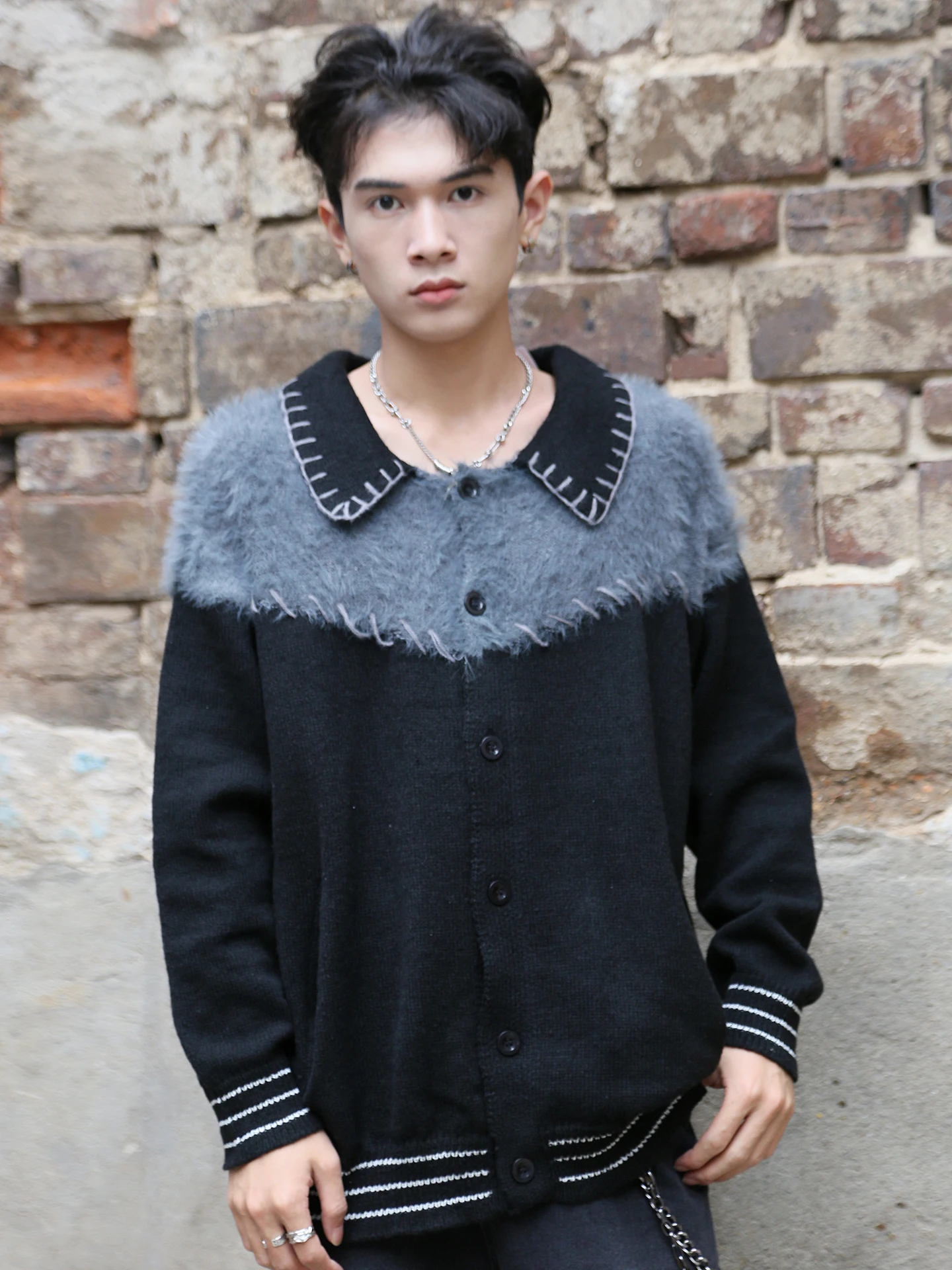 

Американский повседневный свободный вязаный свитер, пальто, мужской осенне-зимний модный ленивый лоскутный цветной блузка, открытый кардиган, верхняя одежда