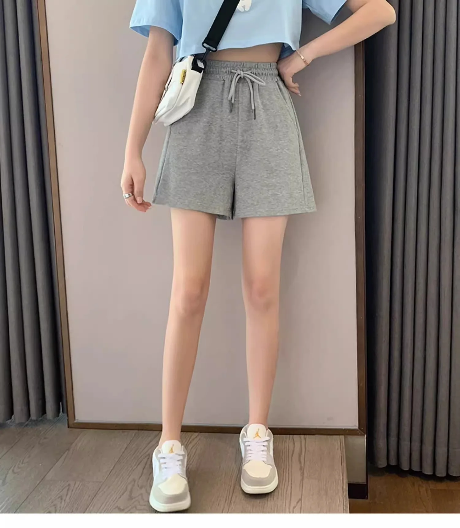 شورت كتان غير رسمي للنساء ، شورت تمرين رياضي ، بنطلون قصير قطني ، خصر مرتفع ، شورت نسائي أسود #4