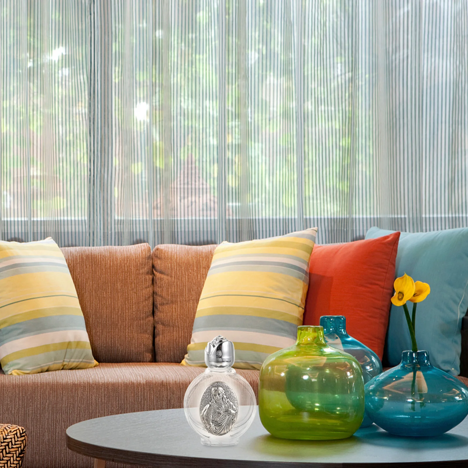 

2Pcs Embossed Holy Water Bottles Transparent Glass Flask Lightweight Portable for Church Festival Travel Use