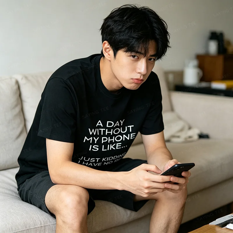Ein Tag ohne mein Handy ist wie ein Internet-Suchtkrankheits-Smartphone-T-Shirt Y2k Fiddling with The Phone Lover Life Style Spruch T-Shirt Geschenk – Detail 5