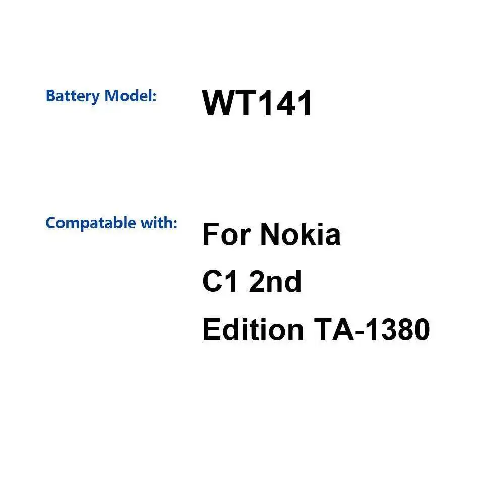 

Надежная сменная батарея мобильного телефона WT141 для Nokia C1 2Nd Edition TA-1380 2500 мАч