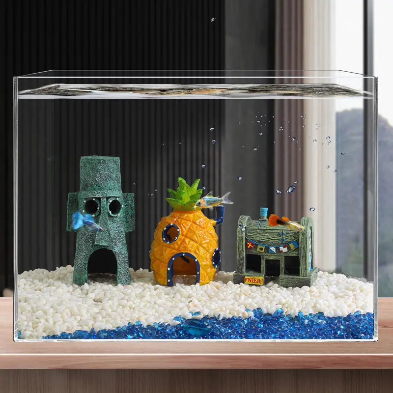 Cartoon Aquarium Decoration Sponge Figure Underwater World Pineapple House Fish Tank Accessories Fish Shrimp Shelter Cave Decor