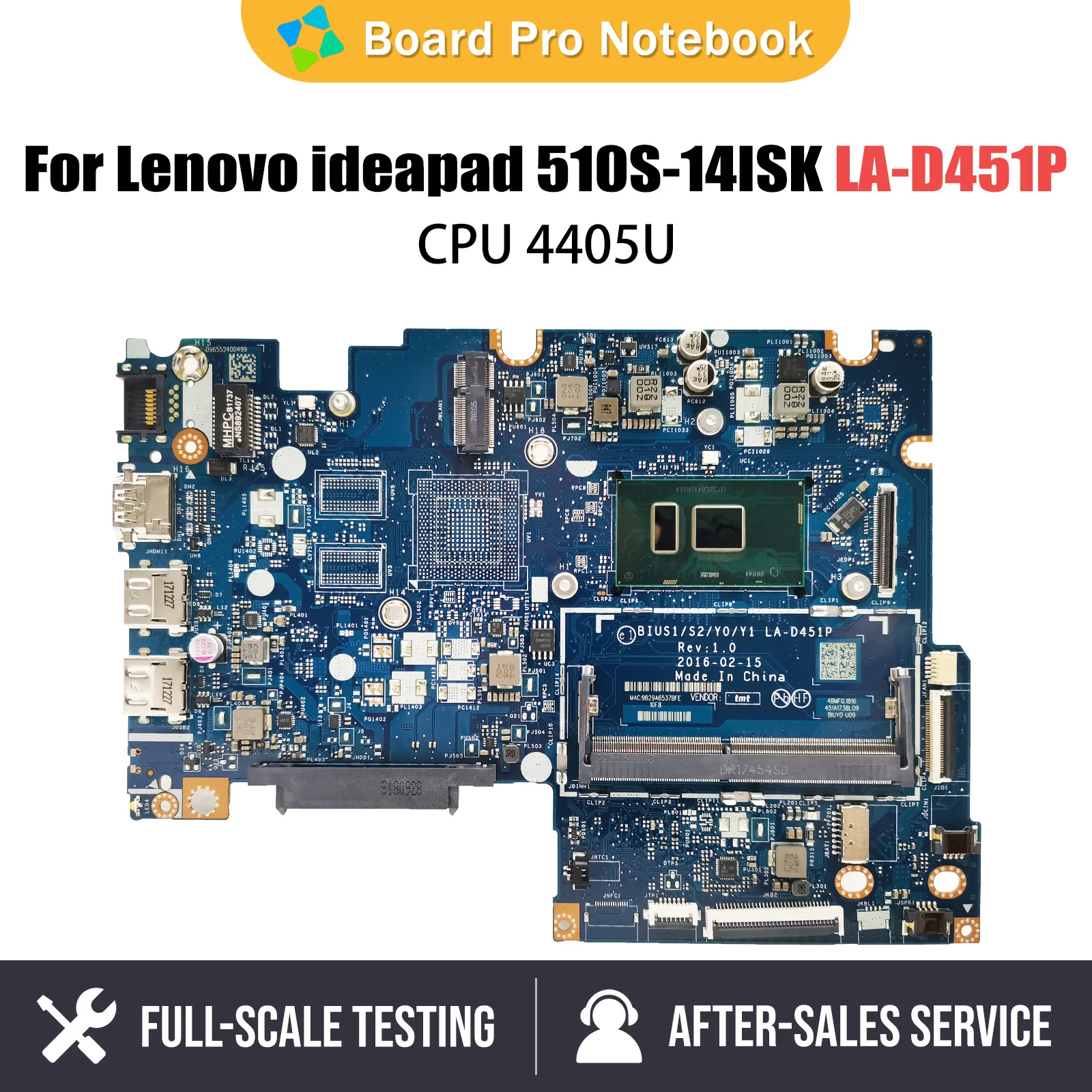 LA-D451P Mainboard For Lenovo Flex4-1470 Yoga 510-14ISK Laptop Motherboard with 4405U I3 I5 I7 CPU DDR4 5B20N07672 5B20L45883