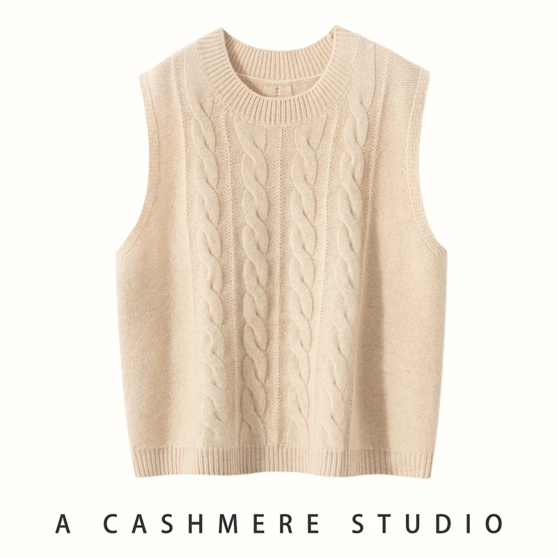 2025 primavera otoño nuevo chaleco de mujer 100% Jersey de punto de Cachemira chaleco cuello redondo sin mangas suéter femenino chaleco cálido de gran tamaño