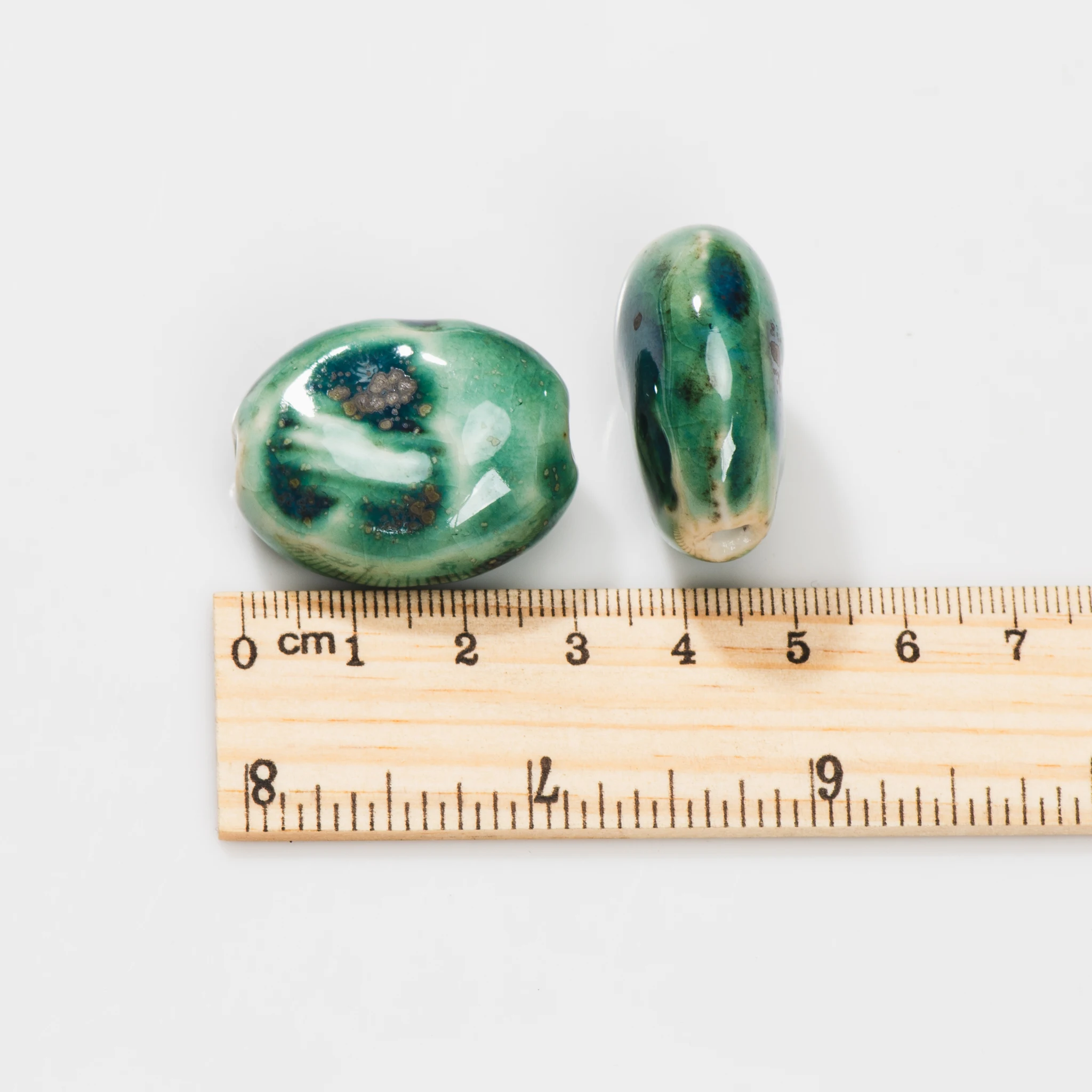 Large Oval Handmade Ceramic Beads 31*25*15mm High-Temperature Fired with 3-3.5mm Hole, 2pcs