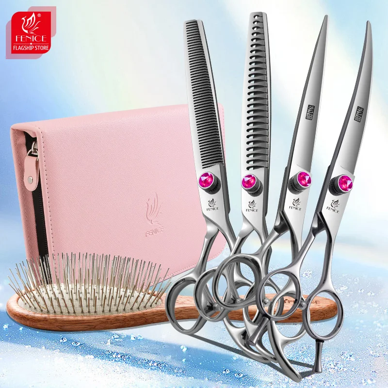 

Fenice 7.0/7.5/8.0 inch JP440C Pet Hairdressing kit Rose Red Screw Straight/Curved/Thinner/Chunker for Dogs Grooming Trimming