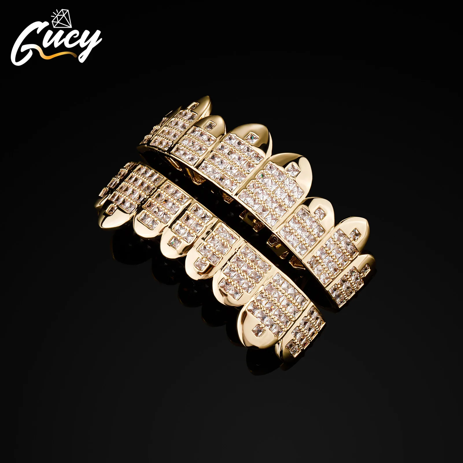 GUCY New Fshion Hip Hop Iced Out CZ Teeth Grillz Top Bottom Men Women Individuation Jewelry Gift