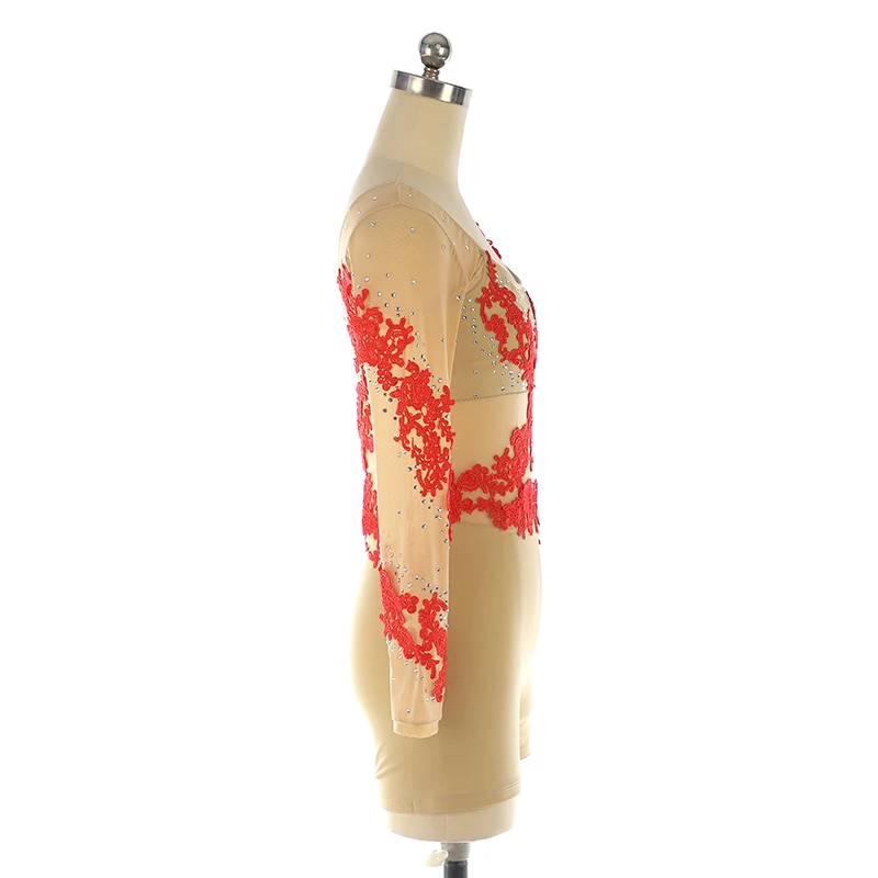 Air Yoga Pole Dance Costume Gymnastics Dress Performance Competition Female Adult Skin Color Red Flower