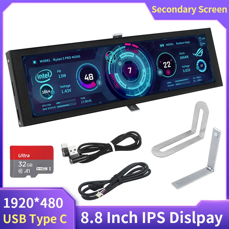 8.8 Inch IPS Type C Secondary Screen Case CPU GPU RAM Computer Monitor USB IPS Dislay Turing Smart Screen No Need AIDA64