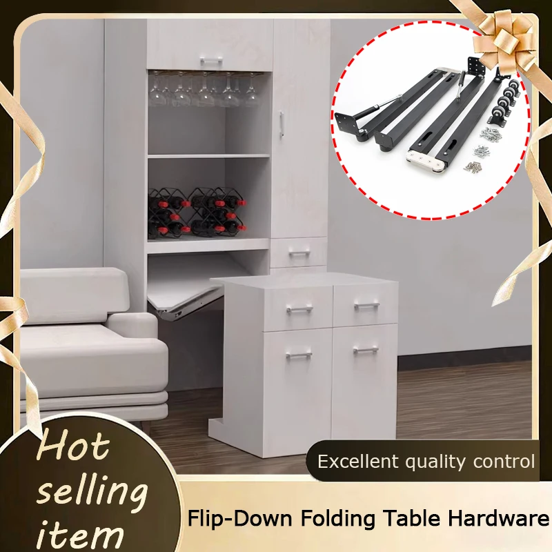 Hidden Drop Down Folding Table Hardware Multi Function Telescopic Rail System For Kitchen Cabinet Desk Bar Saving Space