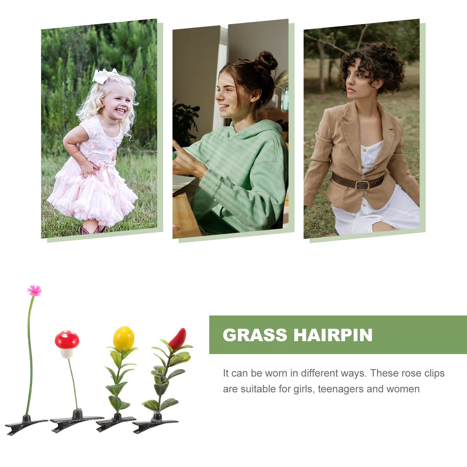 

30pcs Realistic Simulation Plant Hair Clips Cute Mini Grass Hairpins Soft Delicate Teen Hair Accessories Festival Costume Decor