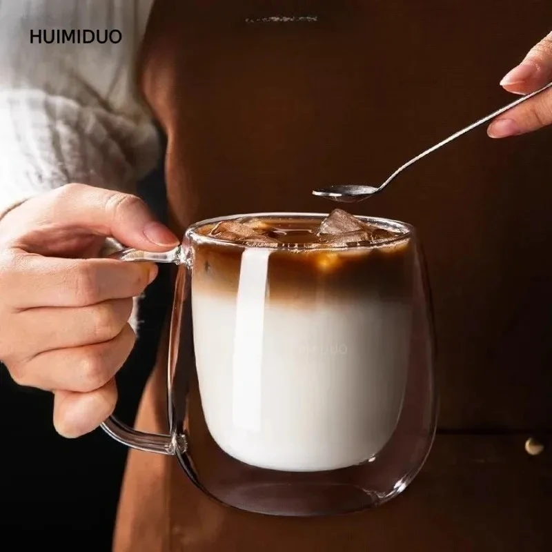 150-350ml Heat Resistant High Borosilicate Glass Mug Double Wall Glass Coffee with Handle Milk Water Cup Clear Cups Gift