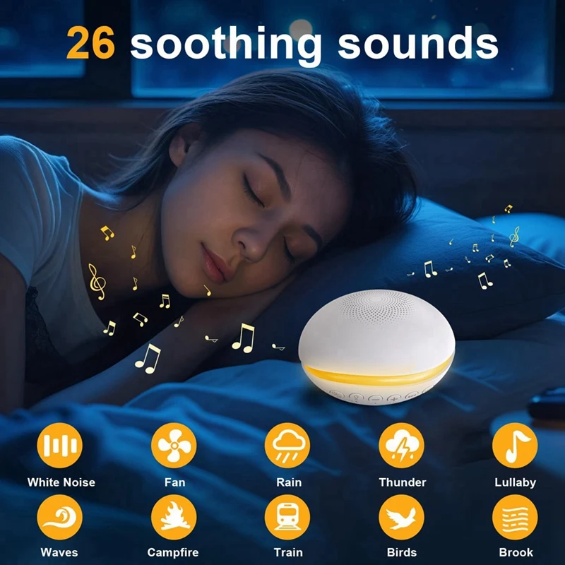 White Noise Machine Portable Sleep Sound Machine With26 Soothing Sounds Andnight Lights Sound Therapy Forhome, Travel