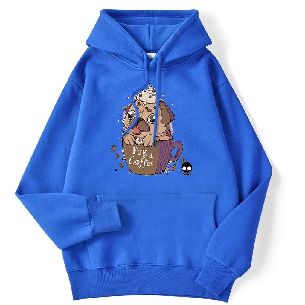 Pug A Coffee Cute Prints Hoody For Men Japan Anime Crewneck Sweatshirt Cute Crewneck Hoodie Simplicity Crewneck Man Hoody