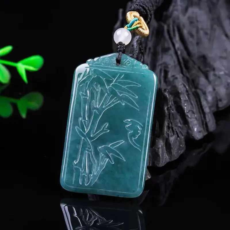 Natural A-grade Jadeite Pendant with Bamboo Knot Design for Success and Progression 2
