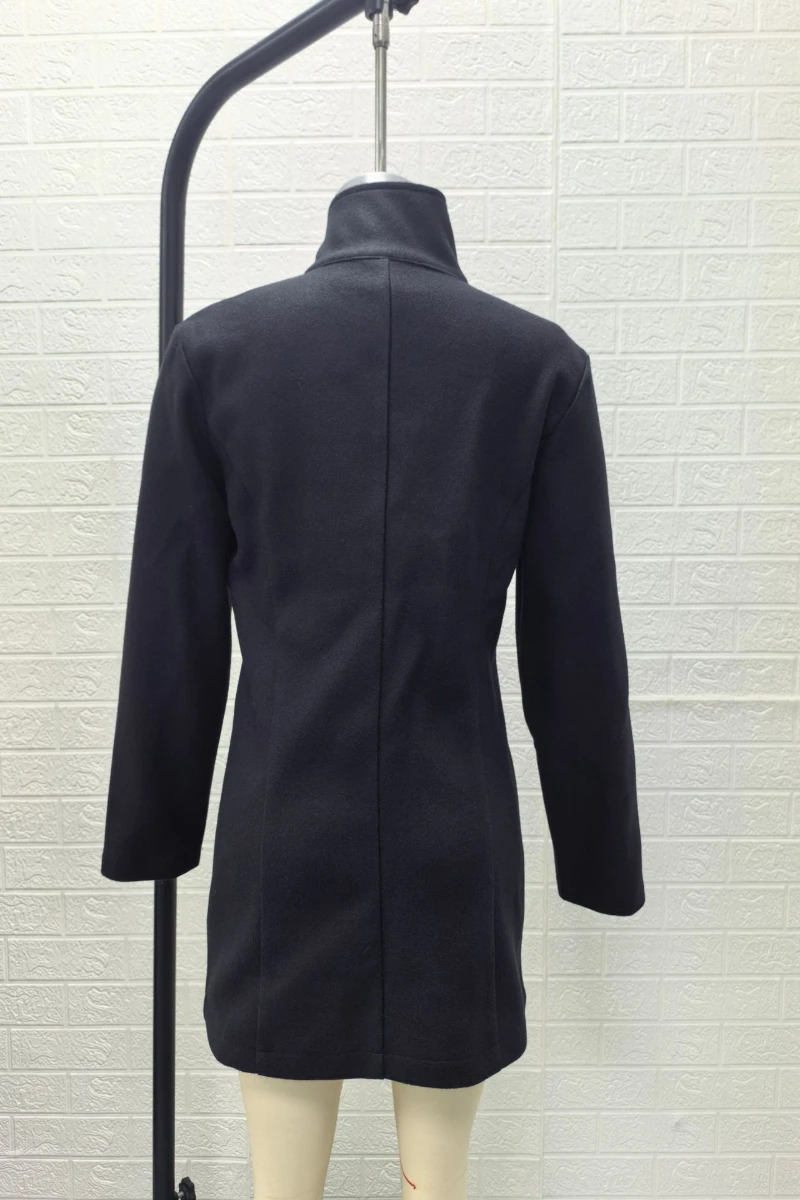Damen-Wollmantel mit Stehkragen, einreihig, schmal geschnitten, A-Linien-Saum, elegant, lässige Oberbekleidung für den täglichen Arbeitsweg. – Detail 12