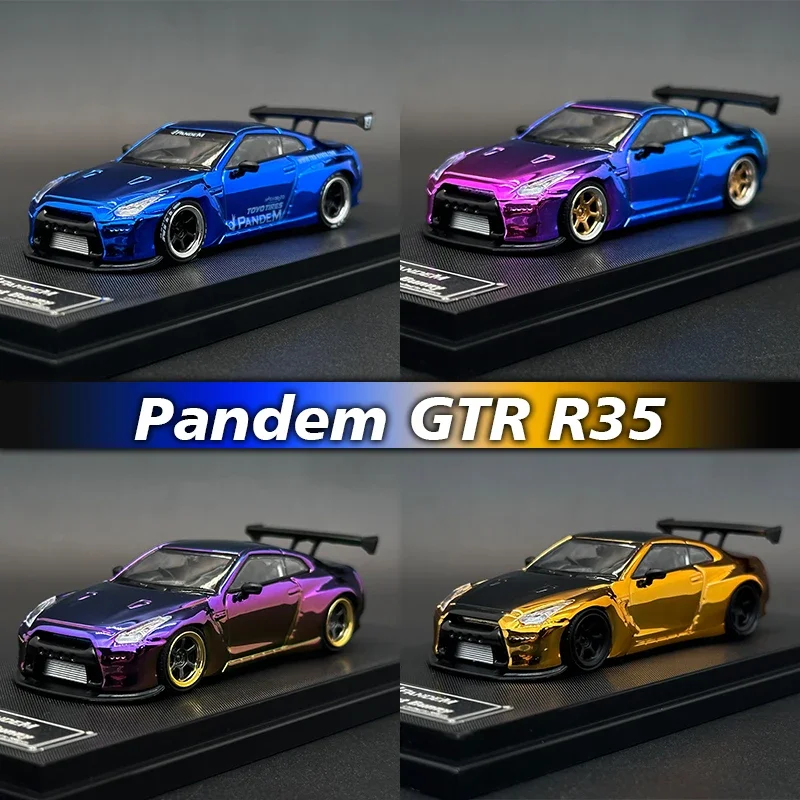 

FUJI 1:64 Pandem GTR R35 Chrome Diecast Diorama Car Model Collection Miniature Toy