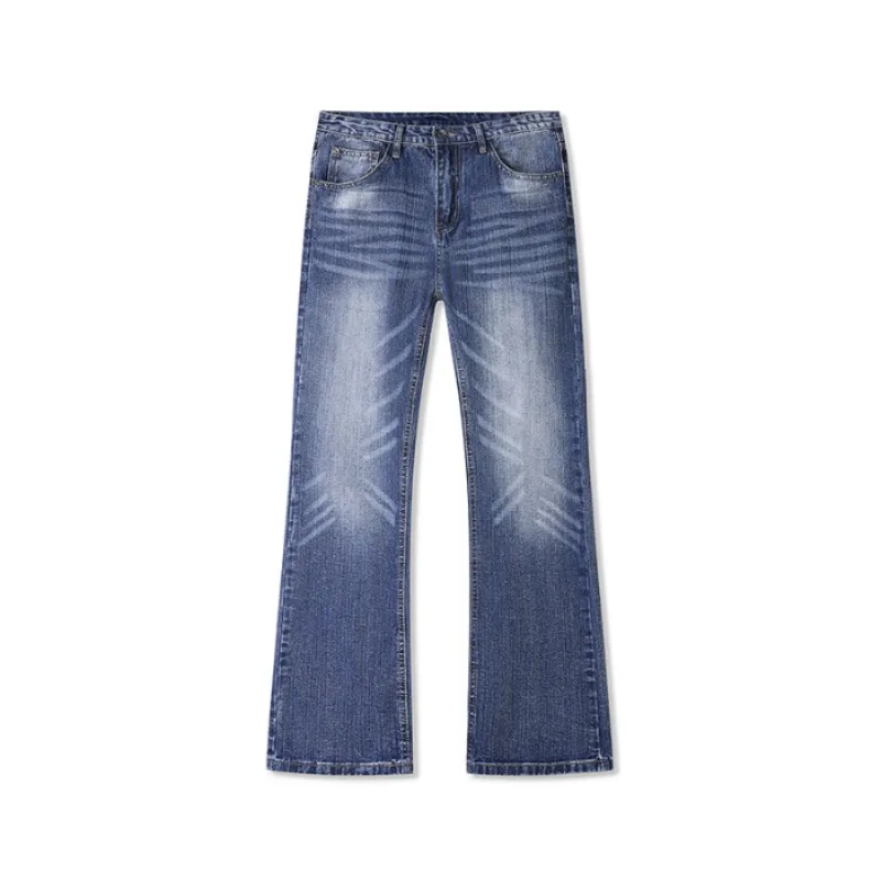 

Men Classic Straight Man Pants Washed Narrow Jeans With Microflare Hem Lightweight Denim
