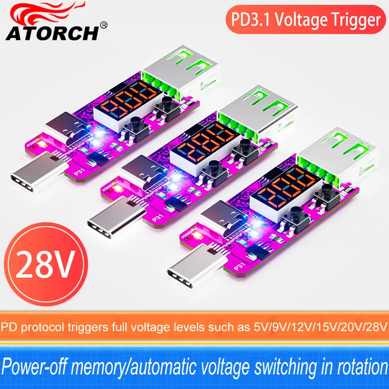 PD3.1 28V Snelle Lading Trigger Automatische Spanningsmeter Ampèremeter PD Lader Power Bank Supply Type-c Spanning Digitale Detector