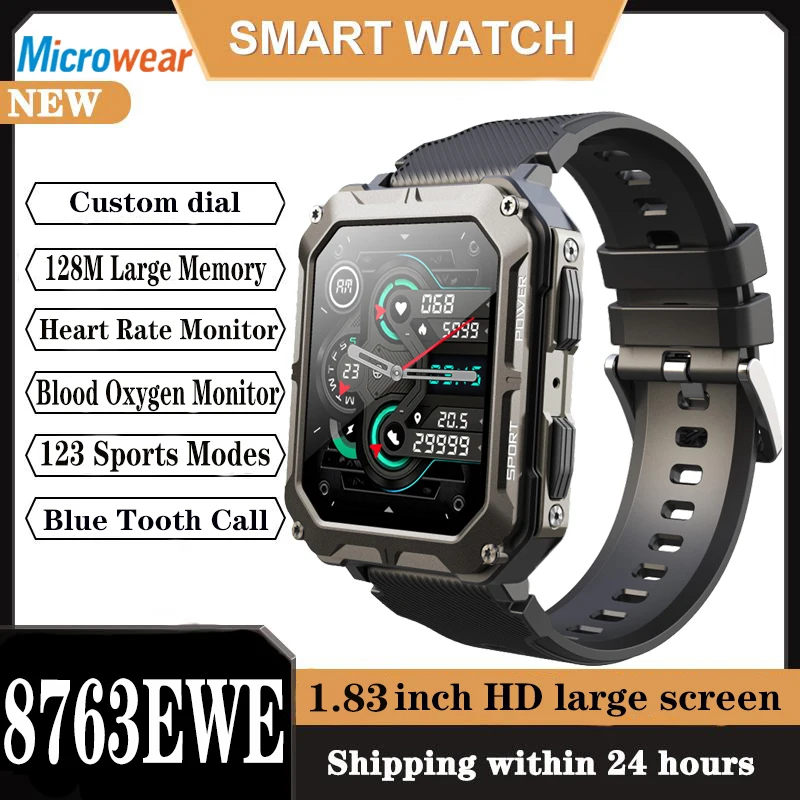 Men Smartwatch Outdoor Smart Watch Blood Pressure Waterproof Blue Tooth Call 128M Memory 123 Sports Modes Music For Ios Android