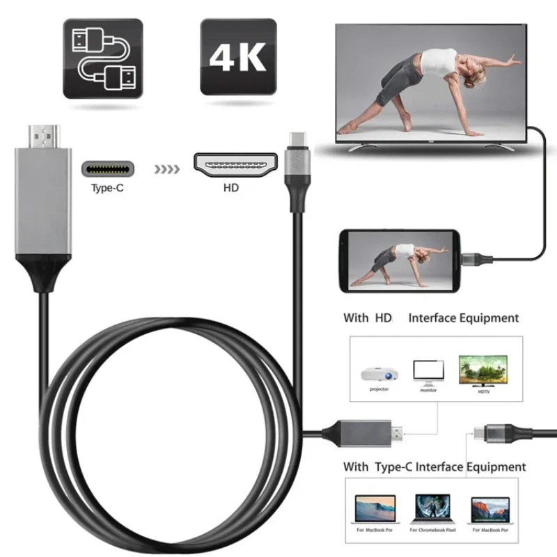 Cable adaptador 1080P Tipo C a HDMI, compatible con Samsung 4K, USB 3,1 C a HD, misma línea de pantalla para Macbook Pro, ChromeBook Pixel