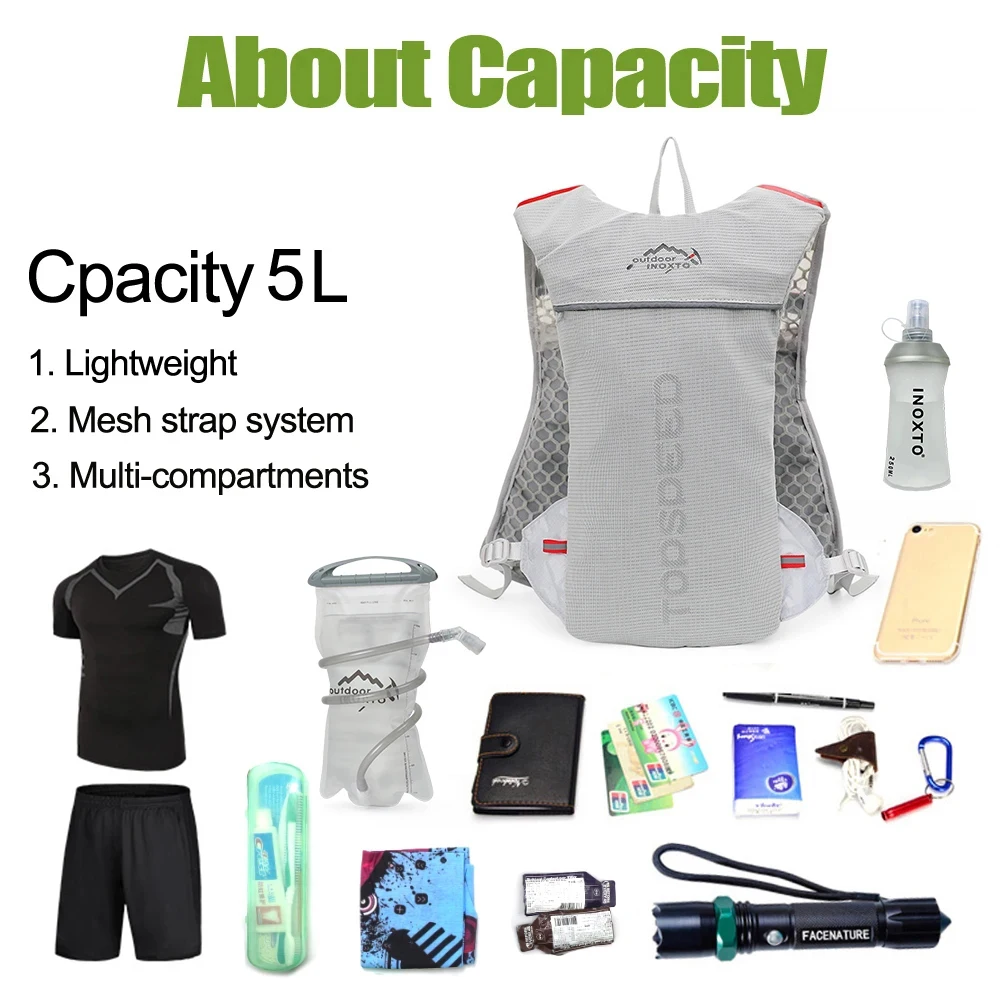 Outdoor Trail Running 5L Ultralight Backpack Hydration Jogging Vest Men Breathable Marathon Bicycle Bag Water Bottle 500ML