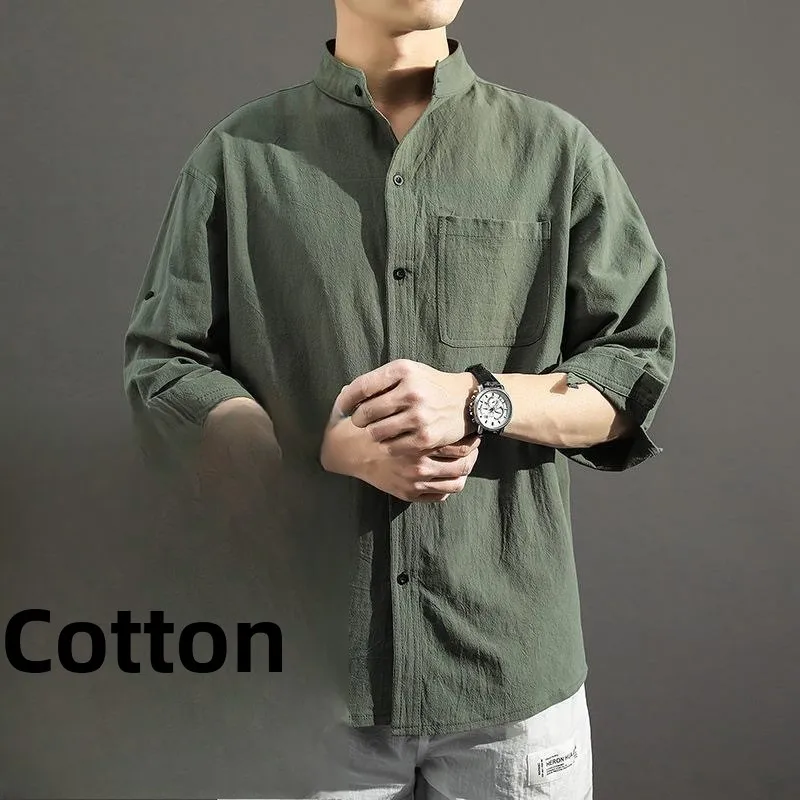 

Мужская повседневная футболка из хлопка и льна Quarter Sve, осенняя универсальная свободная верхняя одежда из хлопка и льна, топ для отдыха