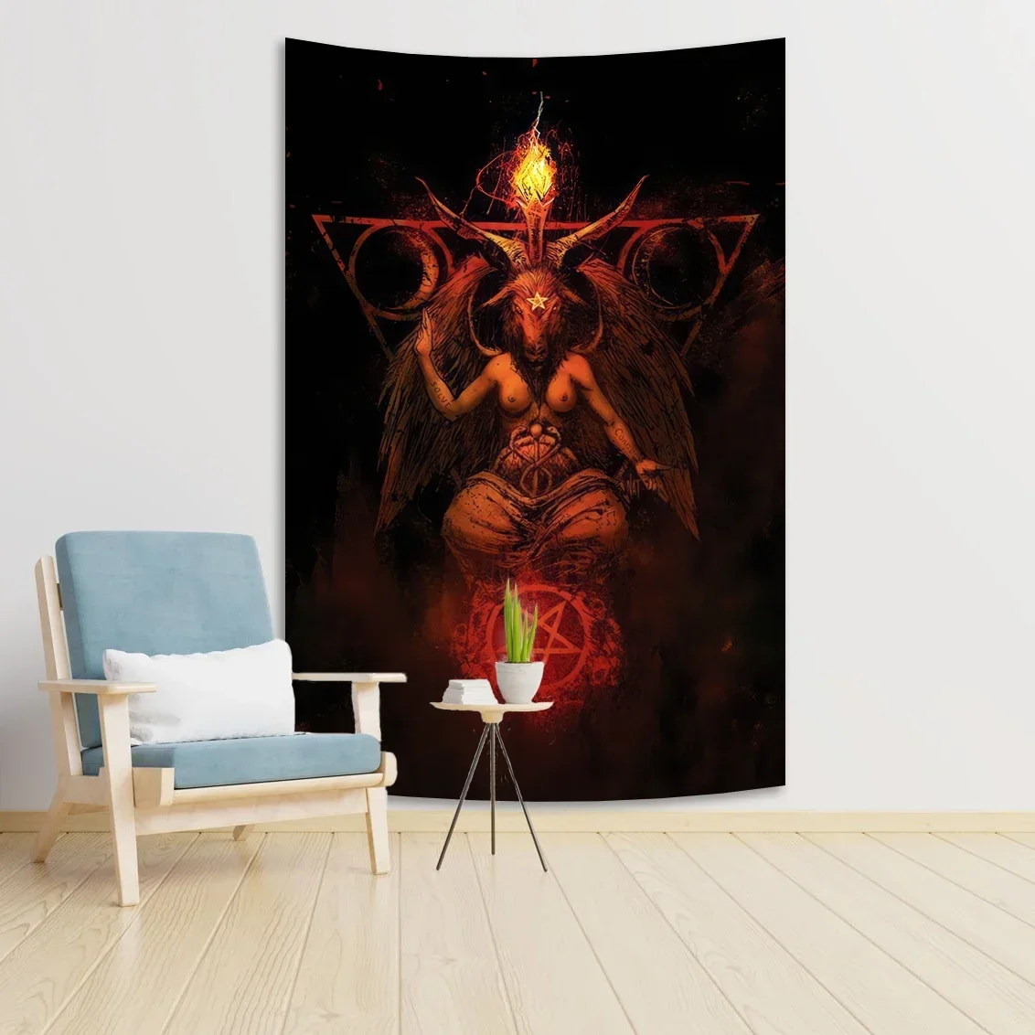 

Black And White Baffmet Demon Goat Head Pentagram Satanic Tapestry Hippie Skeleton Home Décor Bedroom