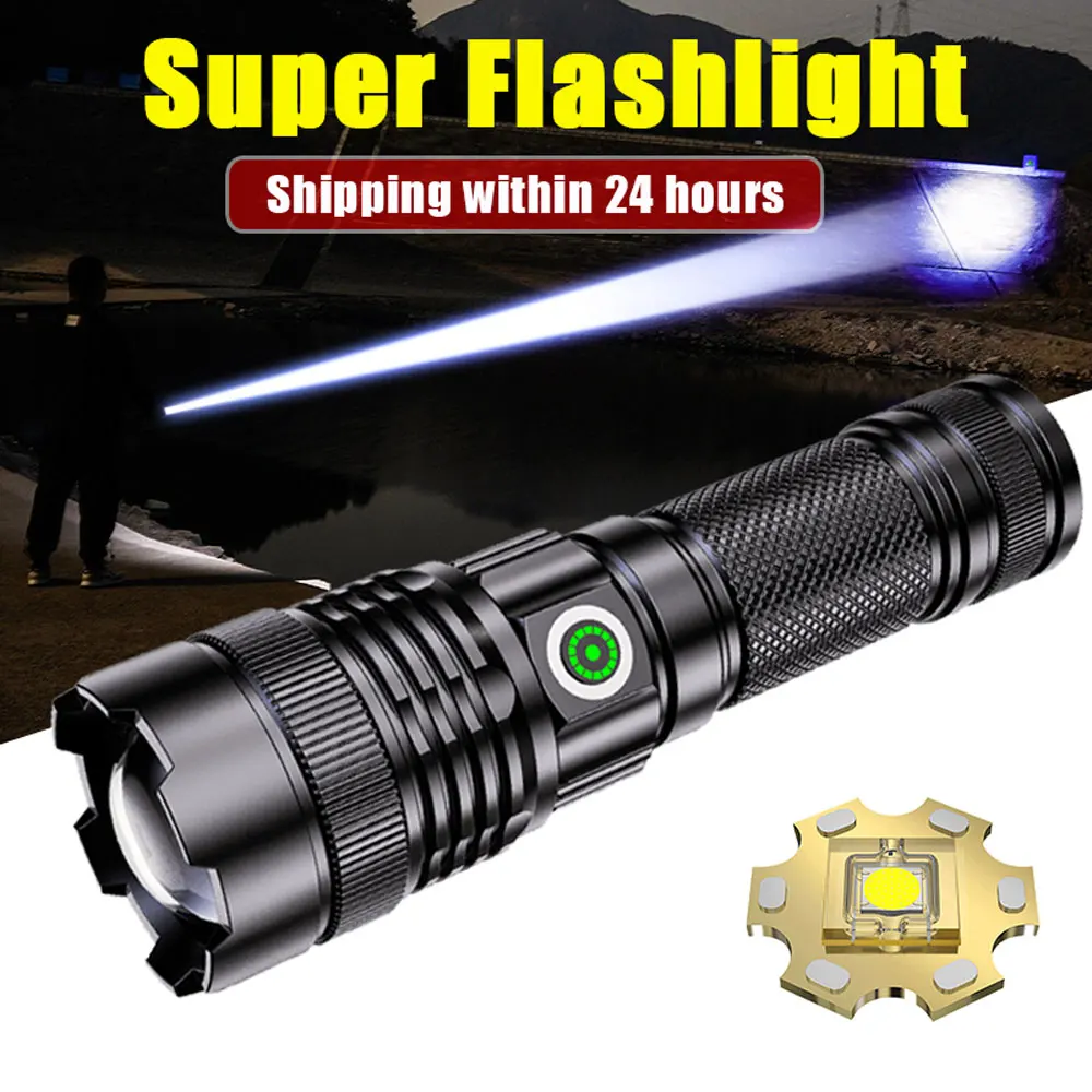 30W High-power LED Flashlight Stepless Dimming Torch Waterproof Zoom Camping Fishing Lantern 3000 Meters Long Lighting Distance