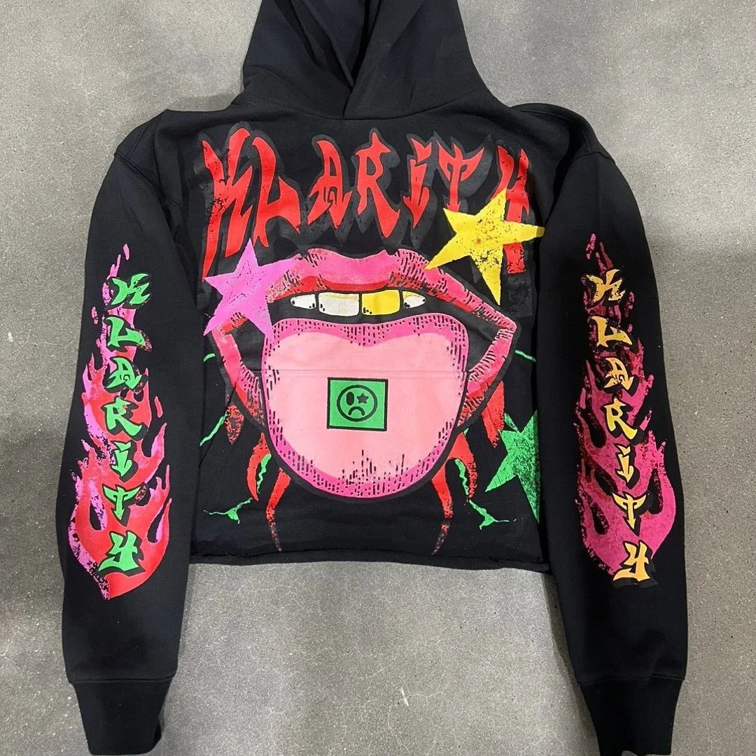 Pullover sweatshirt fashionable long-sleeved pullover hoodie big mouth print casual loose street style funny hip-hop jacket