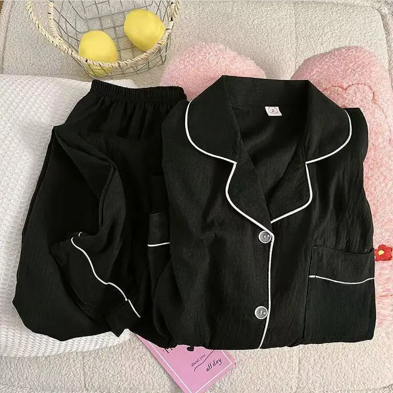 Pijamas Women 2025 100% Cotton Pajamas for Women Spring and Autumn Cardigan Long-sleeved Trousers Loungewear 2Pcs Plue Size