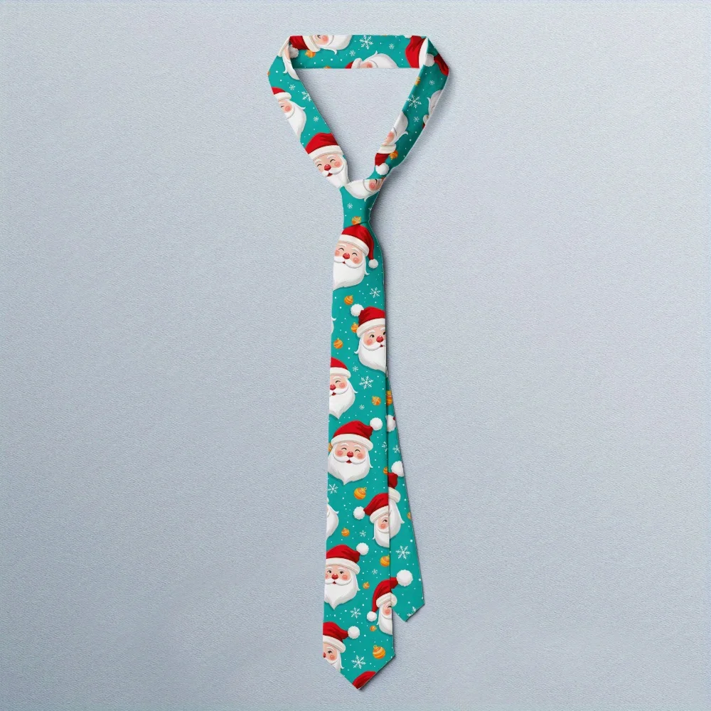 gravata-masculina-de-natal-com-papai-noel-padrao-festivo-vermelho-e-verde-com-rostos-de-papai-noel-gravata-de-poliester-lavavel-a-maquina