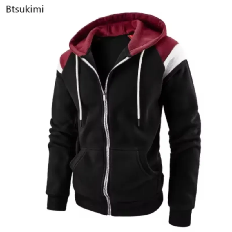 

New Black Red Color scheme Men's Zip up Hoodies 2025 Autumn Winter Men Women Casual Hooded Sweatshirt Jacket Coat Black Sweater