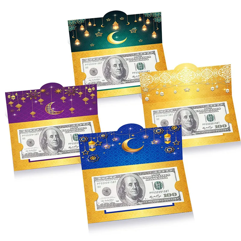 4Pcs Eid Mubarak Envelopes Money Gift Card Holder Ramadan Mubarak Decoration 2024 Islamic Muslim Eid Al-fitr Invitation Supplies