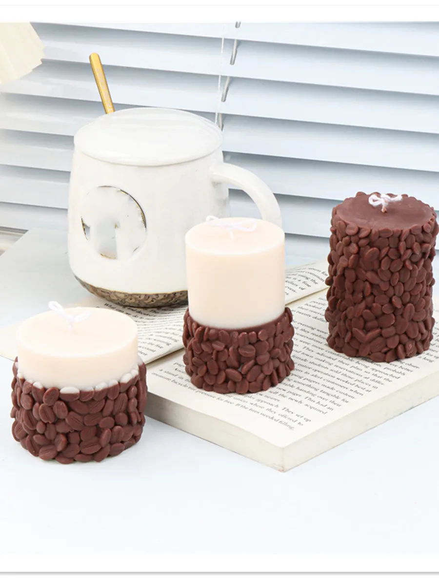 Rose Flower Coffee Bean Pillar Silicone Candle Mold Carving Art Aromatherapy Plaster Home Decoration Mold Wedding Gift Handmade