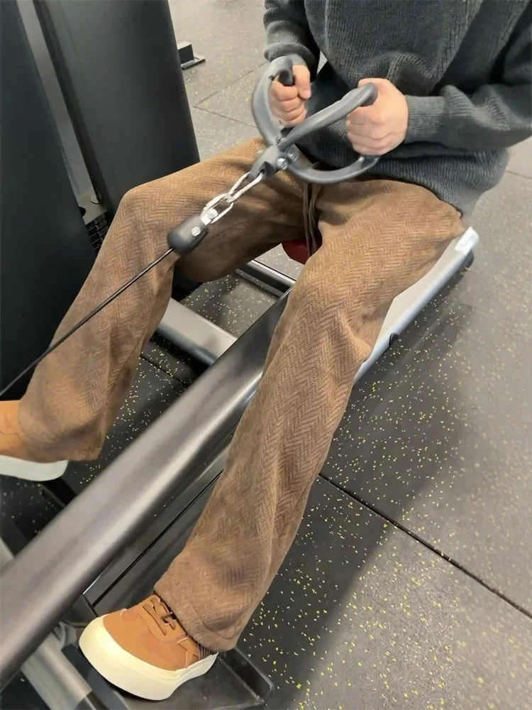 

Мужские спортивные брюки для фитнеса, зимние спортивные штаны Fce, тяжелые спортивные штаны с изогнутыми ножками, свободные прямые повседневные брюки с клетчатым узором