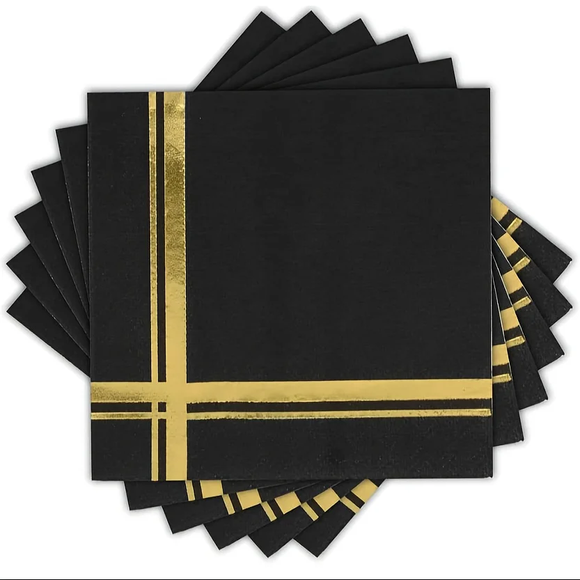 Black and Golden Foil 2-Ply Napkins Disposable Party Lunch Napkins Guest Towels Decorative Paper Drink Napkins Party Supplies