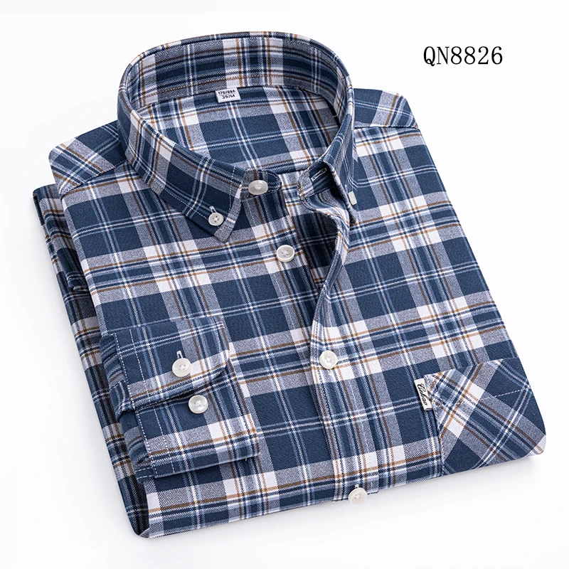 Pure Cotton Oxford Plaid Long-sleeve Shirt Casual Fashionable Men's Shirt Comfortable Daily Versatile Men's Sports Top vintage