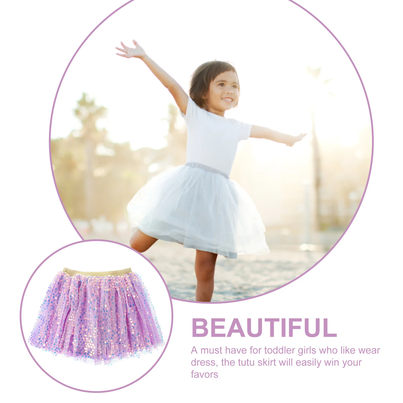 

Girls Tutu Purple 3-8Y Kids Tulle Skirt Light Outfit Sequin Cute Tutu Toddler Dress