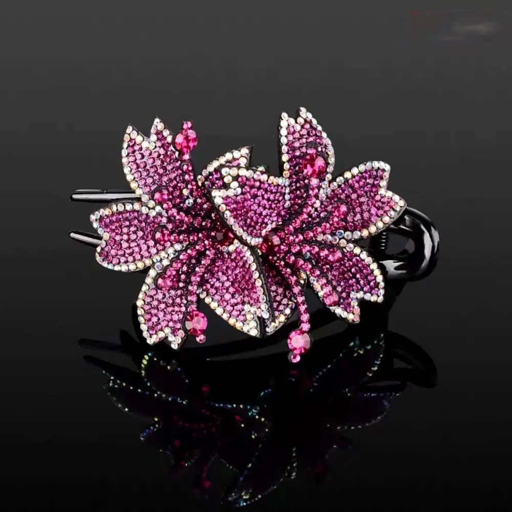 Vintage Trendy Large Gift Back Of Head Elegant Rhinestone Duckbill Clip Flower Hair Claw Female Hairpin Korean Style Hair Clip