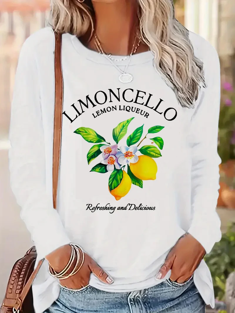

Популярная футболка с длинным рукавом Limon Cello Lemon Avocado Cherry, готическая футболка, женская повседневная футболка с круглым вырезом, футболка