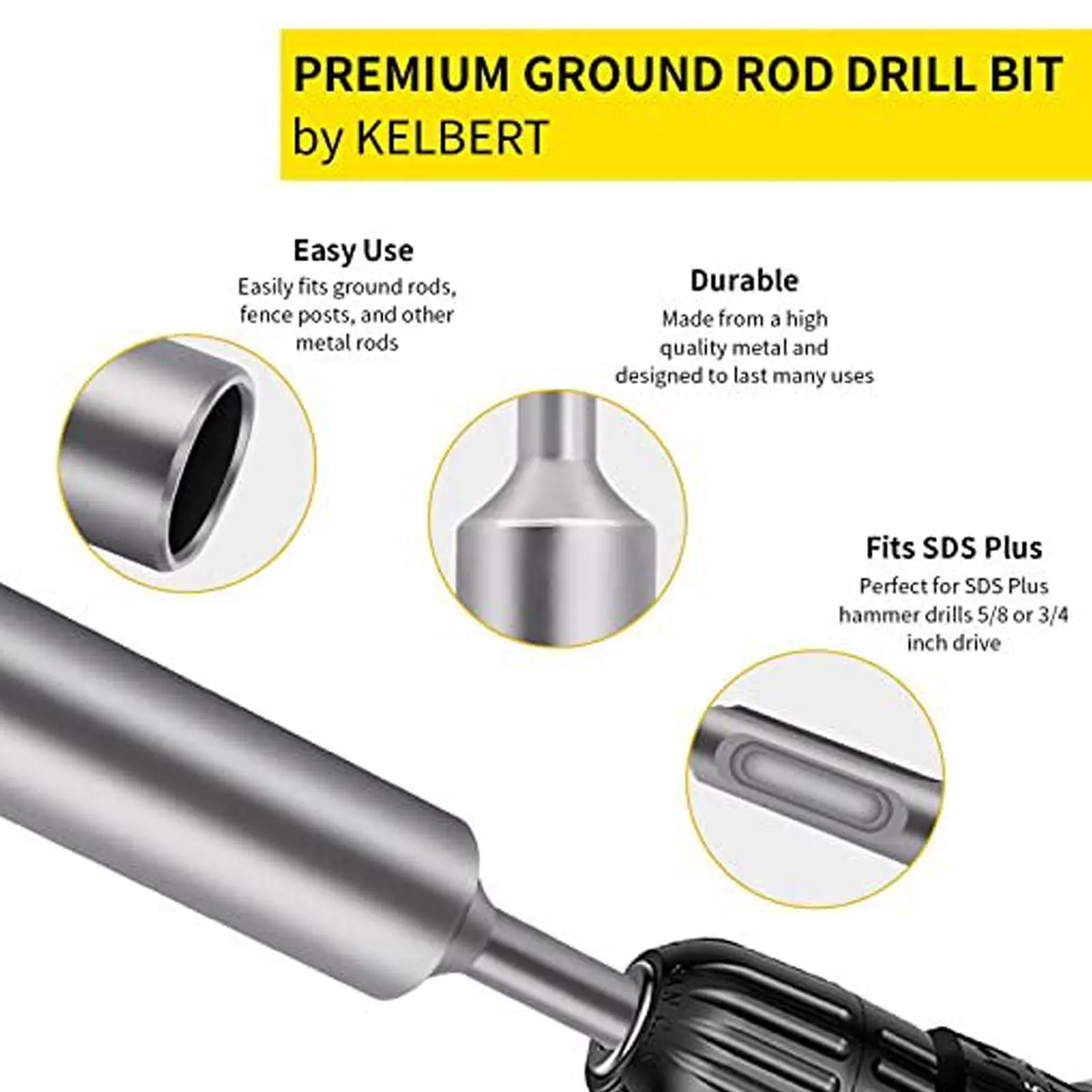 SDS Plus Ground Rod Driver For 5/8Inch And 3/4Inch Ground Rods Durable Hardened Steel Ground Rod Driver 17mm Earth Stake Hammer