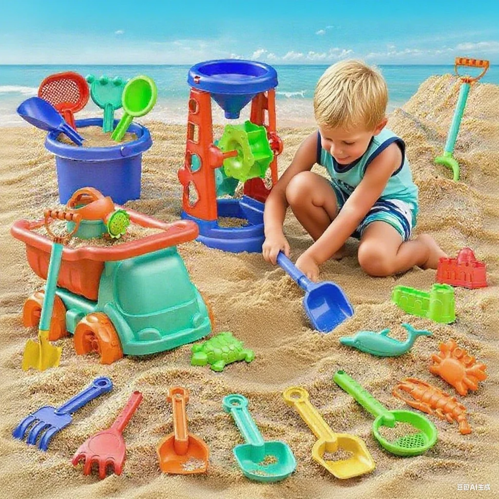 Beach Toy Set for Kids Sand Wheel Sand Bucket Scooter Shovel Rake Sailboat Cute Molds Outdoor Sandbox Sand Toys