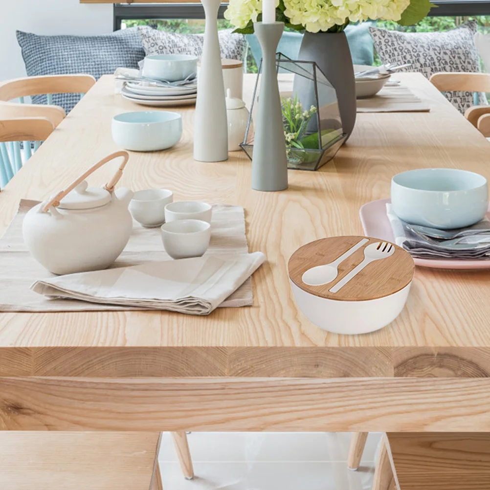 

1 set 1 Bamboo Fiber Salad Set Spoon Fork Lid Fruit Kit For Kitchen Dining Outdoor Picnic Bamboo Bowl Bowl Spoon Set