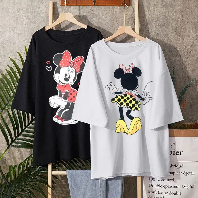 2023 Women T-shirts Disney Cartoon Minnie Clothing Tops Summer Casual Ulzzang Hip Hop Streetwear Harajuku Short Sleeve T Shirt