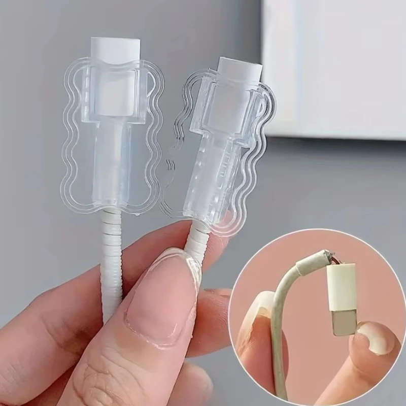 A Transparent Material Data Cable Cover with A Cable Clamping Device Suitable for Both Apple and Android Devices