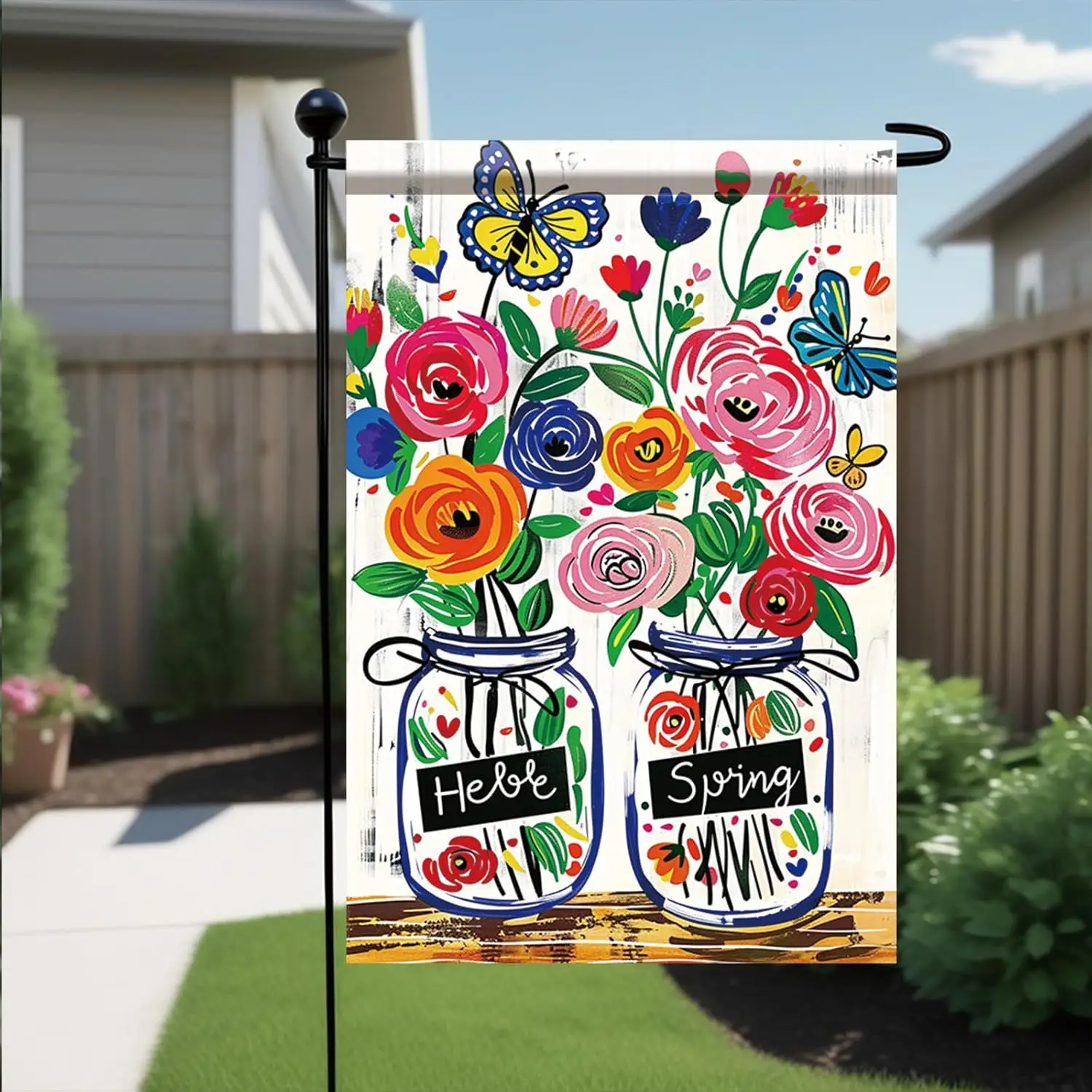 Startlit Patio Colorful Spring Garden Flag 12x18 Inches Double-Sided Mason Jar Garden Flag Flowers Butterflies Seasonal Outd EEZ