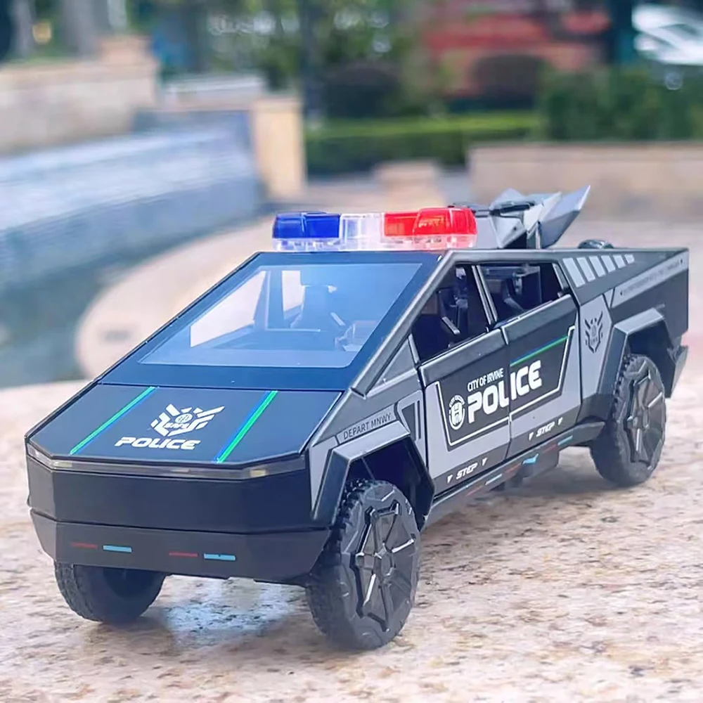 

1:32 Пикапы, игрушки, литые под давлением модели из сплава, 6-дверные открытые миниатюрные автомобили со световым звуком, полицейская машина для украшения стола