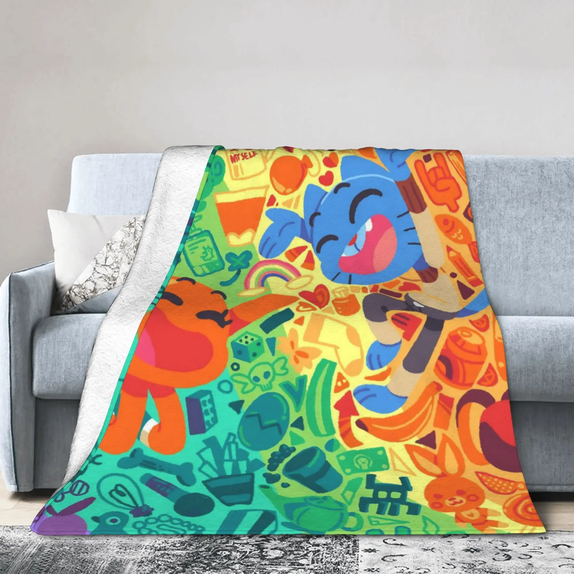 The Amazing World of Gum Ball Plush Blanket Cartoon Creative Throw Blanket for Home 125*100cm Plush Thin Quilt